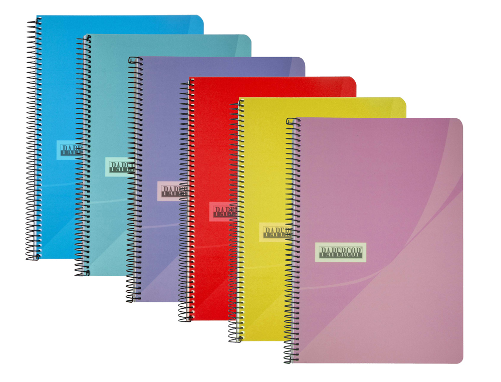 CUADERNO ESPIRAL PAPERCOP CUARTO TAPA PLASTICO 80H 90 GR PAUTA 2,5 MM CON MARGEN COLORES SURTIDOS