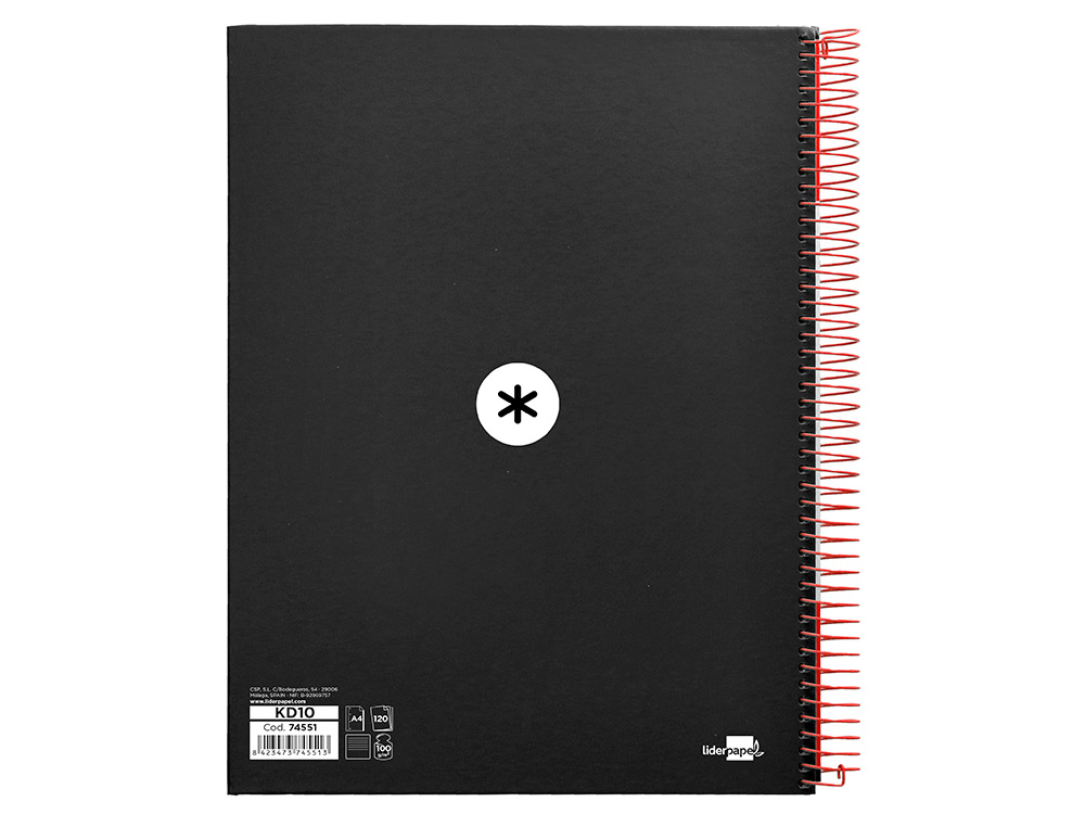 CUADERNO ESPIRAL A4 MICRO ANTARTIK TAPA FORRADA 120H 90 GR HORIZONTAL 5 BANDAS 4 TALADROS COLOR NEGRO