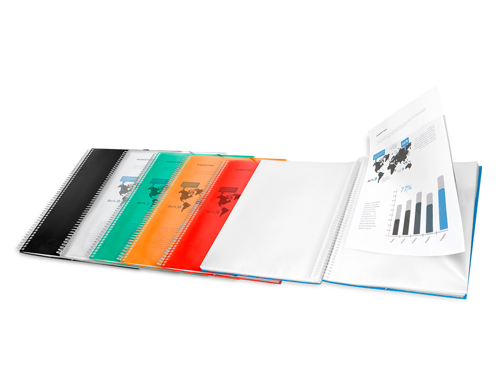 CARPETA LIDERPAPEL ESCAPARATE CON ESPIRAL 60 FUNDAS POLIPROPILENO DIN A4 NEGRO