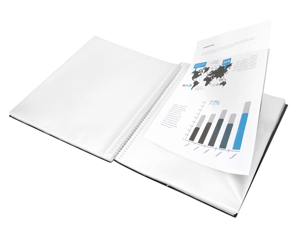 CARPETA LIDERPAPEL ESCAPARATE CON ESPIRAL 60 FUNDAS POLIPROPILENO DIN A4 NEGRO