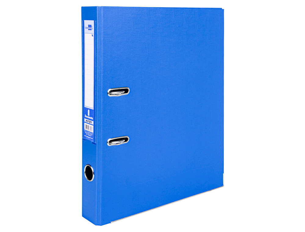 ARCHIVADOR DE PALANCA LIDERPAPEL FOLIO DOCUMENTA FORRADO PVC CON RADO LOMO 52 MM AZUL COMPRESOR METALICO