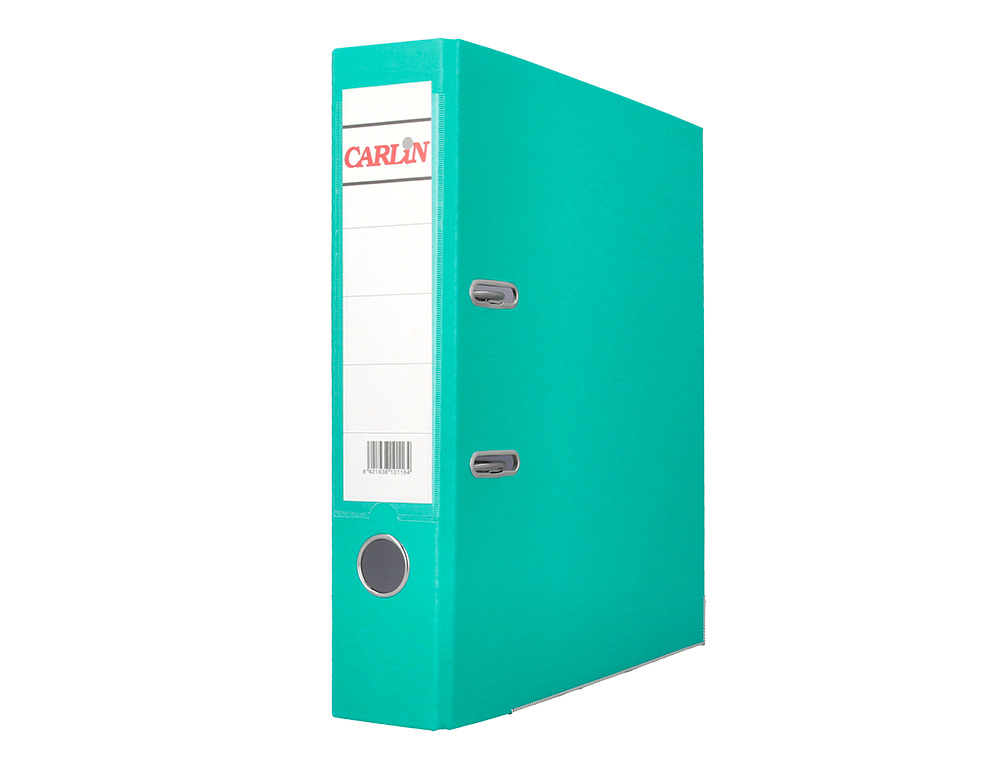 ARCHIVADOR DE PALANCA CARLIN FOLIO FORRADO POLIPROPILENO CON RADO LOMO ANCHO 75 MM VERDE CLARO