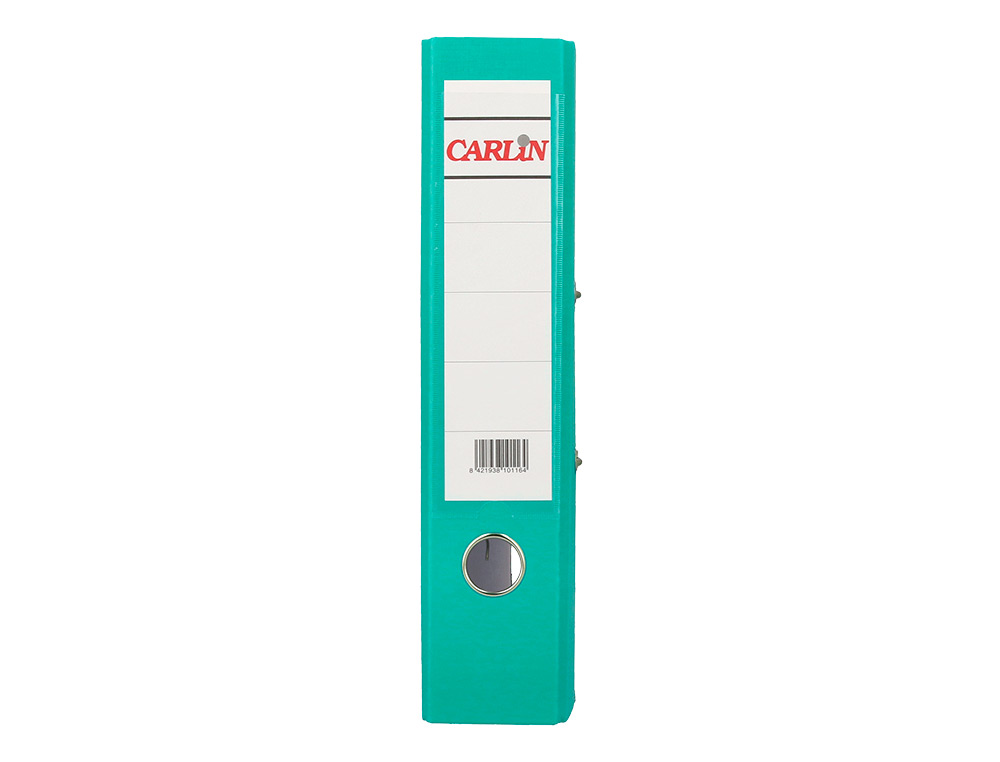ARCHIVADOR DE PALANCA CARLIN FOLIO FORRADO POLIPROPILENO CON RADO LOMO ANCHO 75 MM VERDE CLARO