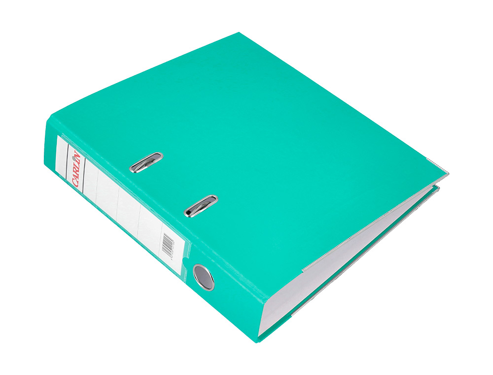 ARCHIVADOR DE PALANCA CARLIN FOLIO FORRADO POLIPROPILENO CON RADO LOMO ANCHO 75 MM VERDE CLARO