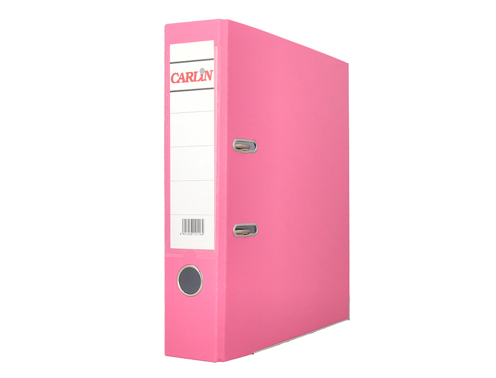 ARCHIVADOR DE PALANCA CARLIN FOLIO FORRADO POLIPROPILENO CON RADO LOMO ANCHO 75 MM ROSA