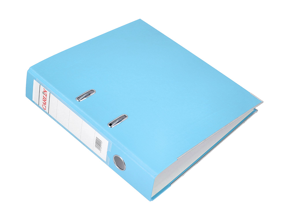 ARCHIVADOR DE PALANCA CARLIN DIN A4 FORRADO POLIPROPILENO CON RADO LOMO ANCHO 75 MM AZUL CLARO