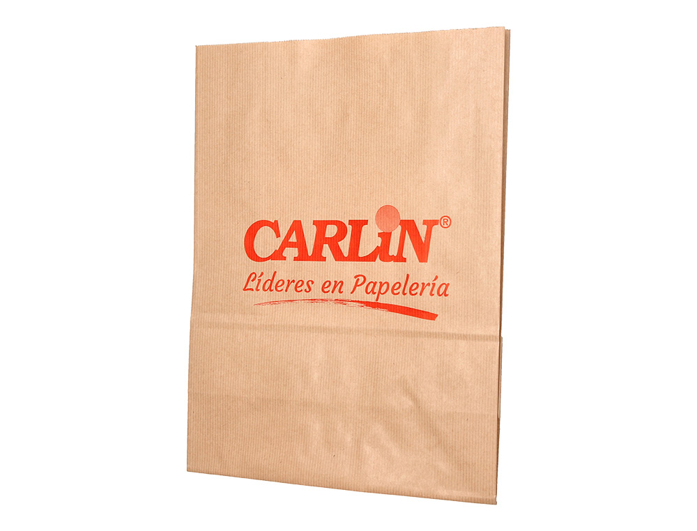 BOLSA KRAFT VERJURADO ASA PLANA CARLIN 26X12X35 CM 90 GR CAJA DE 250 UNIDADES