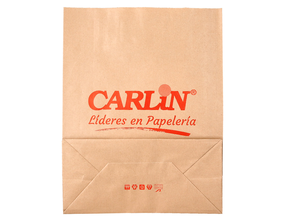 BOLSA KRAFT VERJURADO ASA PLANA CARLIN 26X12X35 CM 90 GR CAJA DE 250 UNIDADES