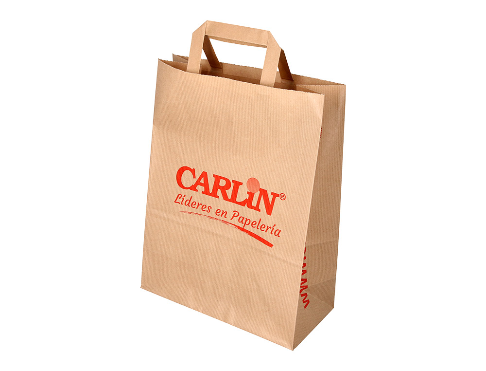 BOLSA KRAFT VERJURADO ASA PLANA CARLIN 26X12X35 CM 90 GR CAJA DE 250 UNIDADES