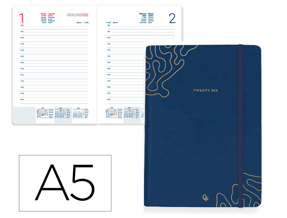 AGENDA ENCUADERNADA LIDERPAPEL EFIRA A5 2026 DIA PAGINA AZUL PAPEL 70 GR FSC