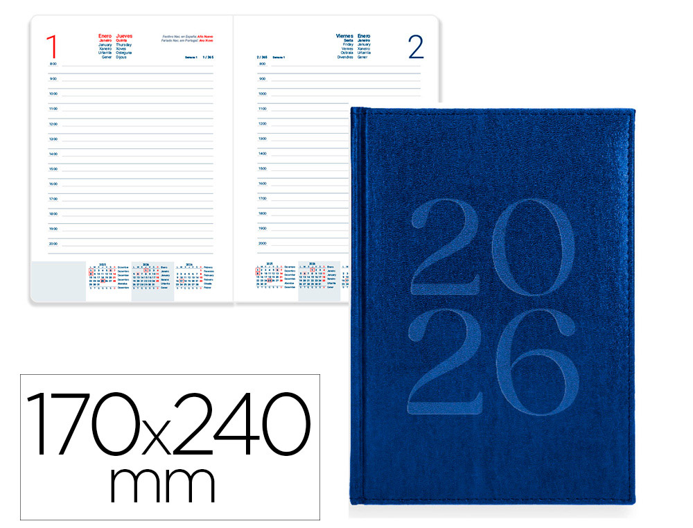 AGENDA ENCUADERNADA LIDERPAPEL CRETA 170X240 MM 2026 DIA PAGINA AZUL PAPEL 70 GR FSC