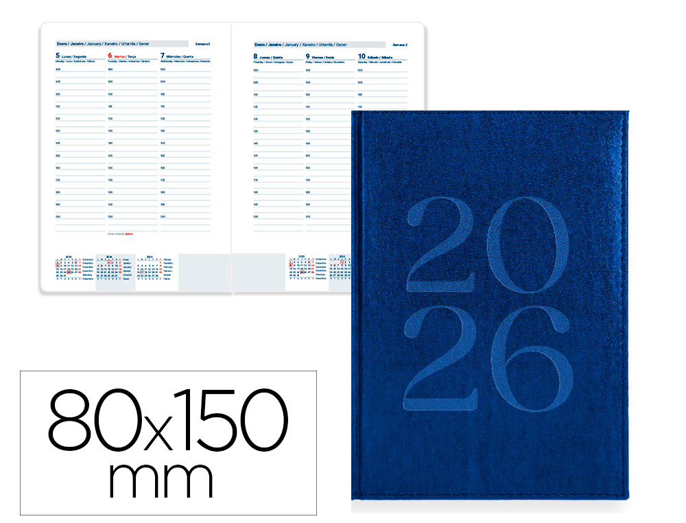 AGENDA ENCUADERNADA LIDERPAPEL CRETA 80X150 MM 2026 SEMANA VISTA ROJO PAPEL 70 GR FSC